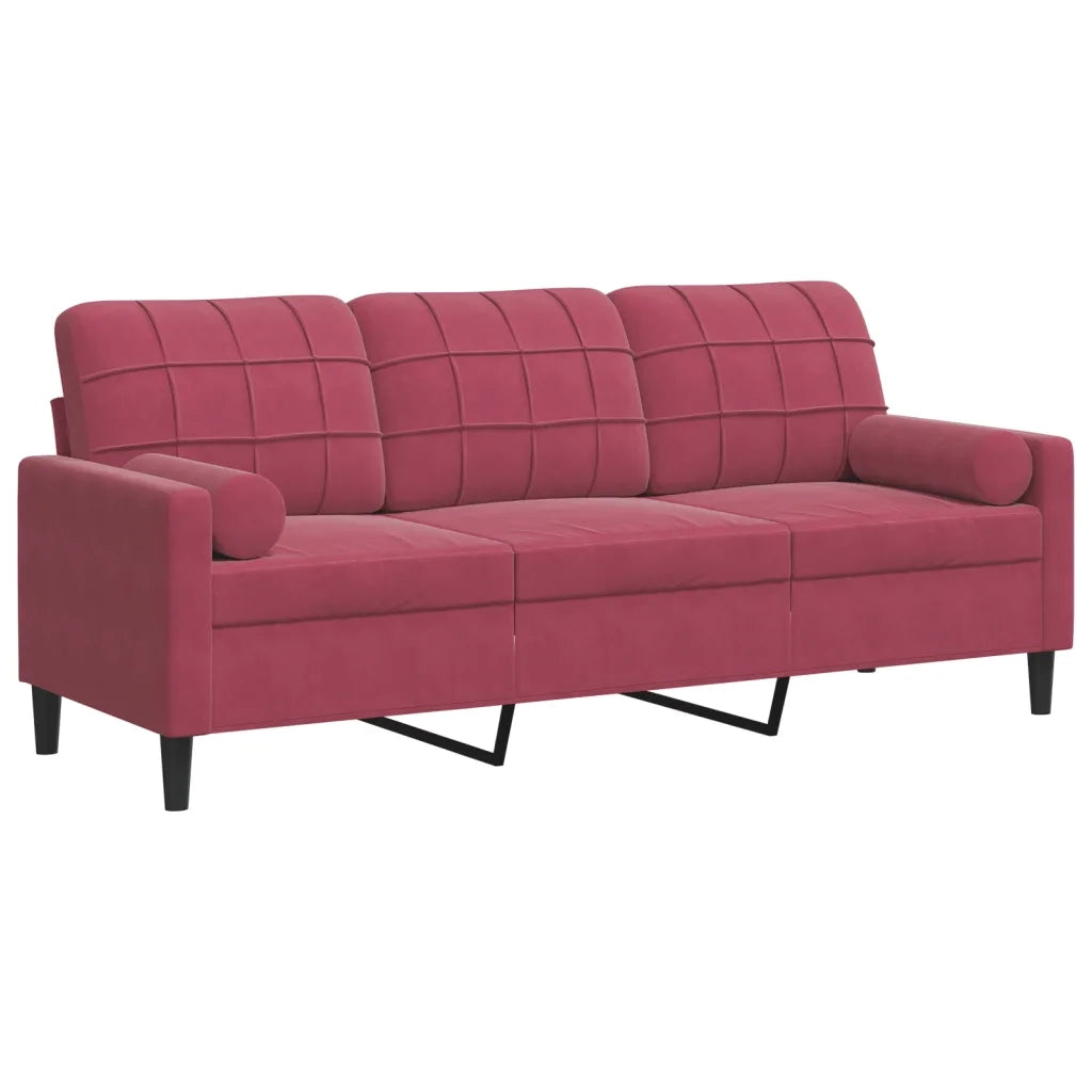 Divano a 3 Posti con Cuscini-Sofa 3 Posti con Cuscini Rosso Vino 180 cm in Velluto 713929