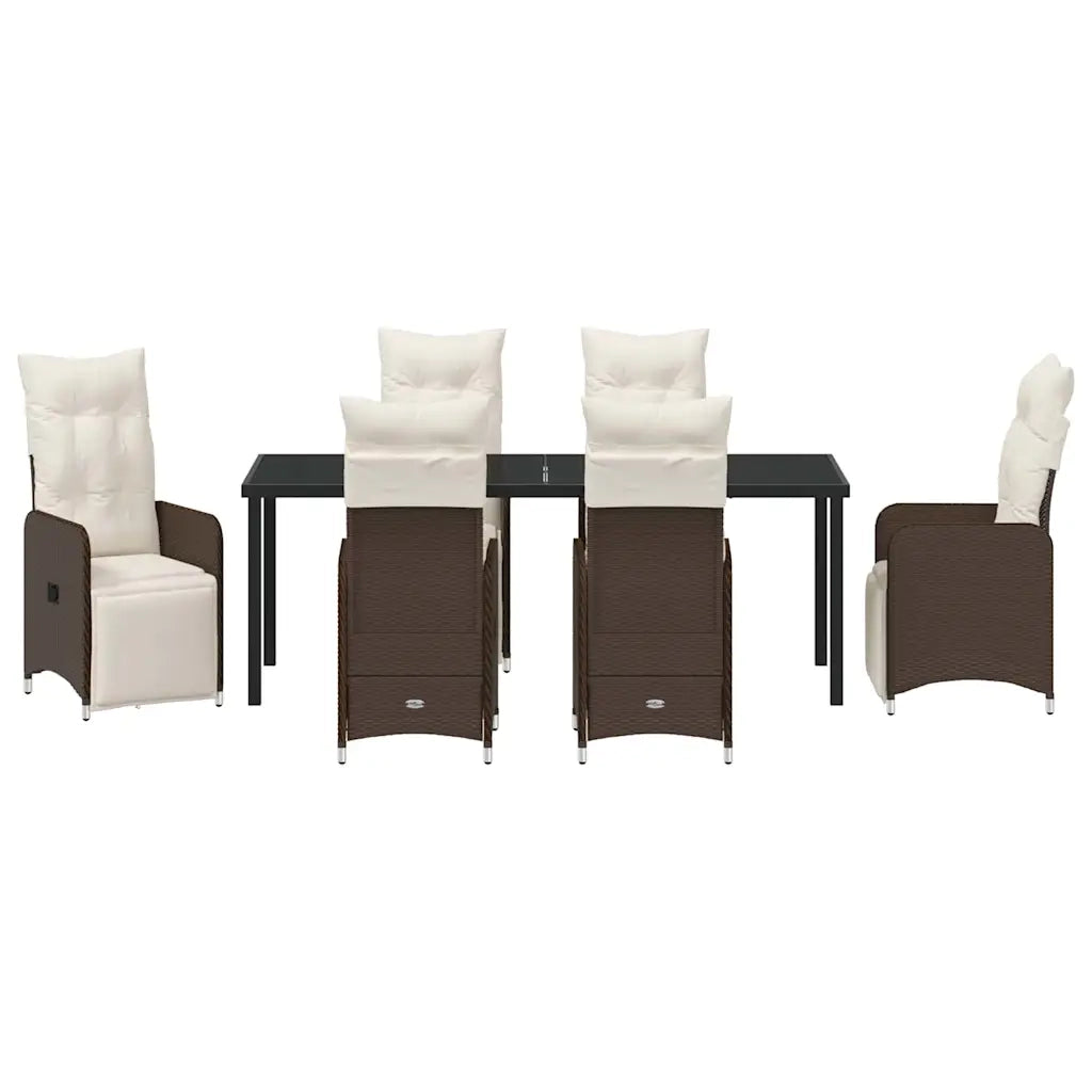 Set da Pranzo per Giardino con cuscino 7 pcs Marrone polyrattan 3379672