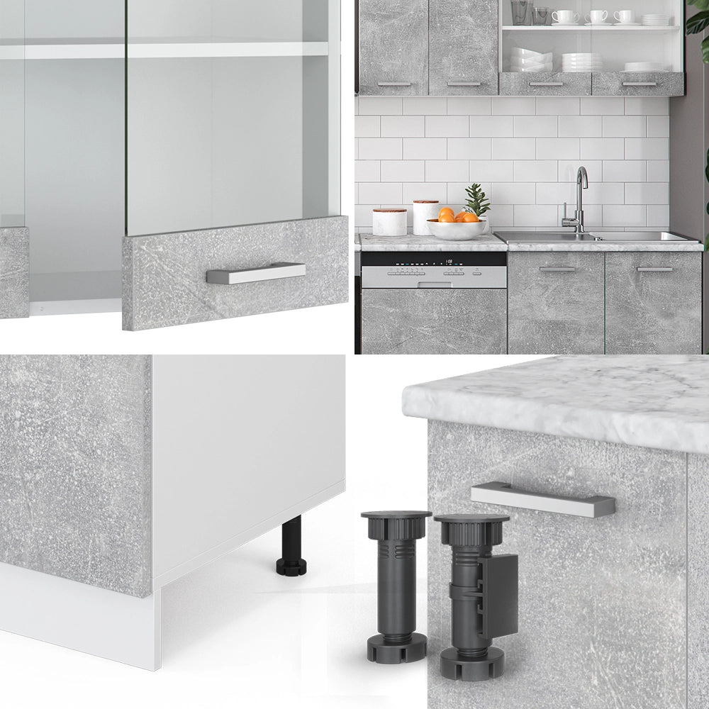 Cucina componibile R-Line Calcestruzzo/Bianco 300 cm, PL Rovere Vicco