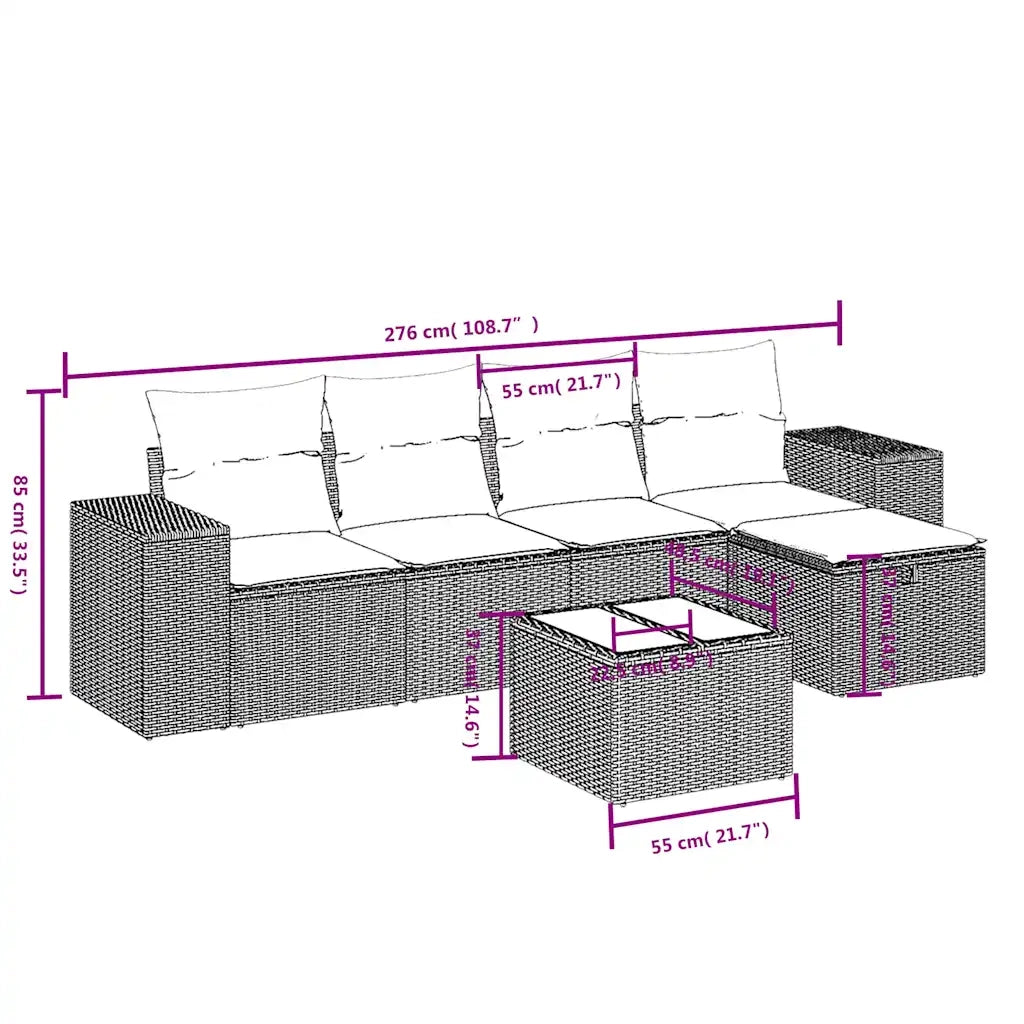 Set Divani da Giardino 6 pz con Cuscini Marrone in Polyrattan 3264410