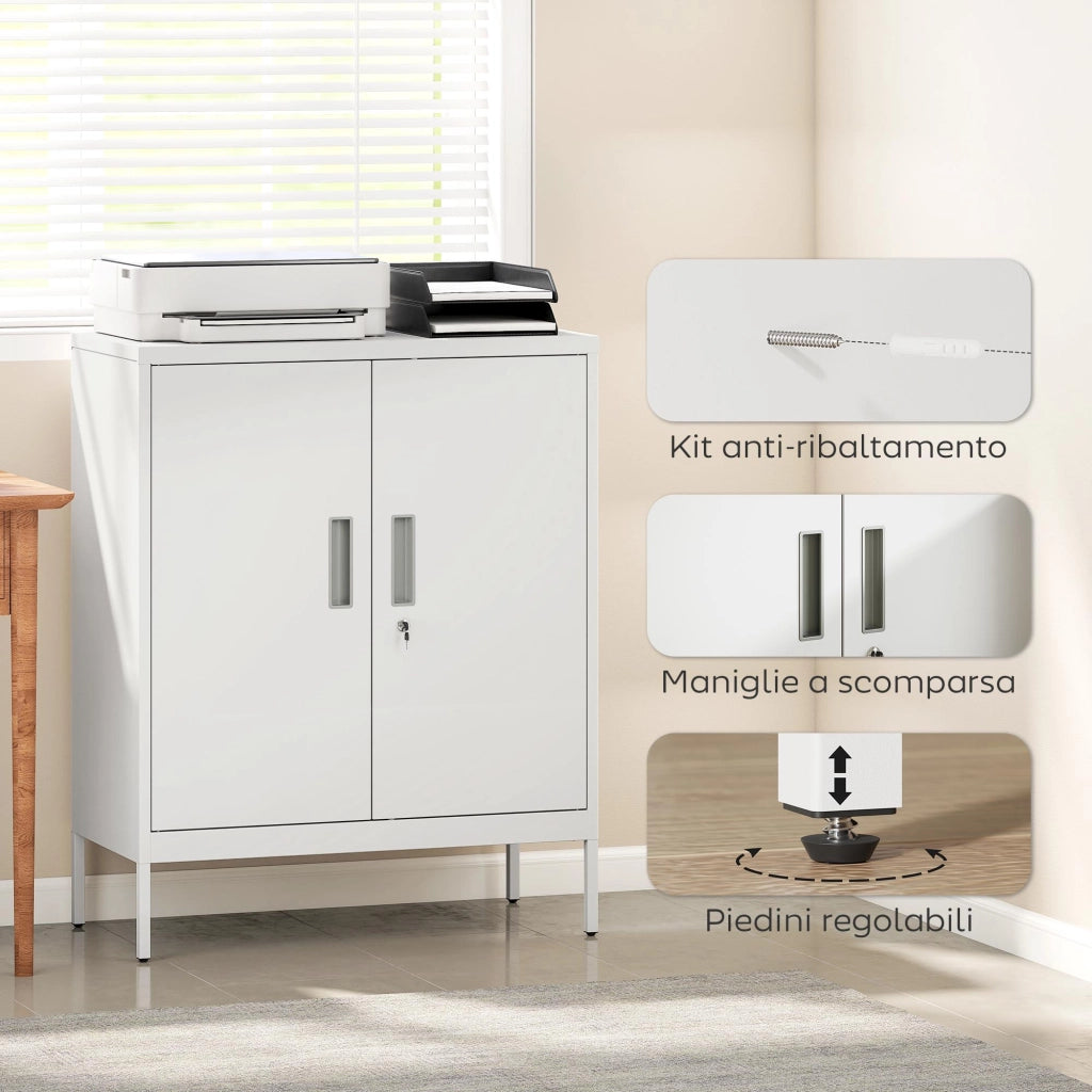 Armadio Mobile Multiuso ¨C Xylo ¨C 2 Ripiani Regolabili Bianco con Serratura 80x40x100 cm