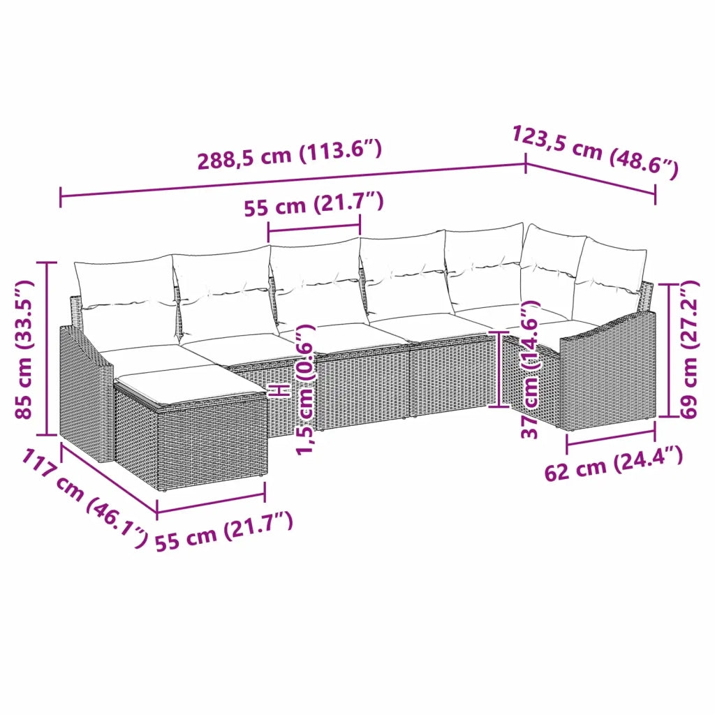 Set di divani con cuscino 7 pcs Nero polyrattan 3346816