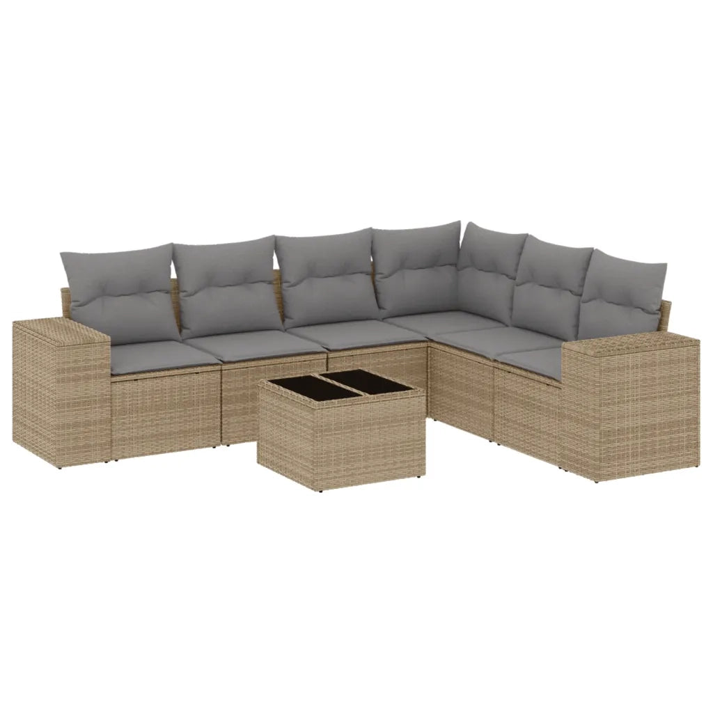 Set Divani da Giardino 7 pz con Cuscini Beige in Polyrattan 3222618