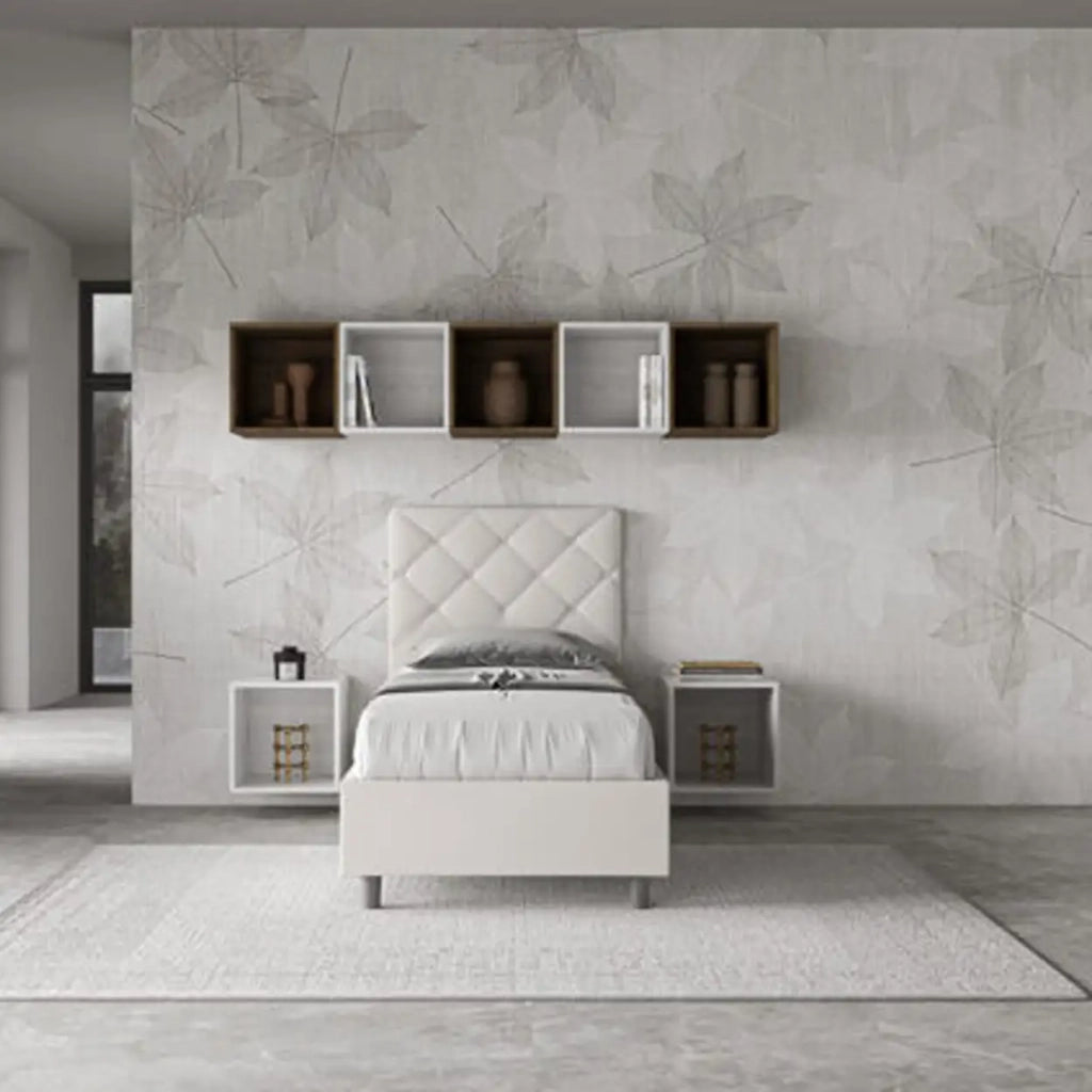 Letto singolo senza rete imbottito 80x210 similpelle bianco Priya