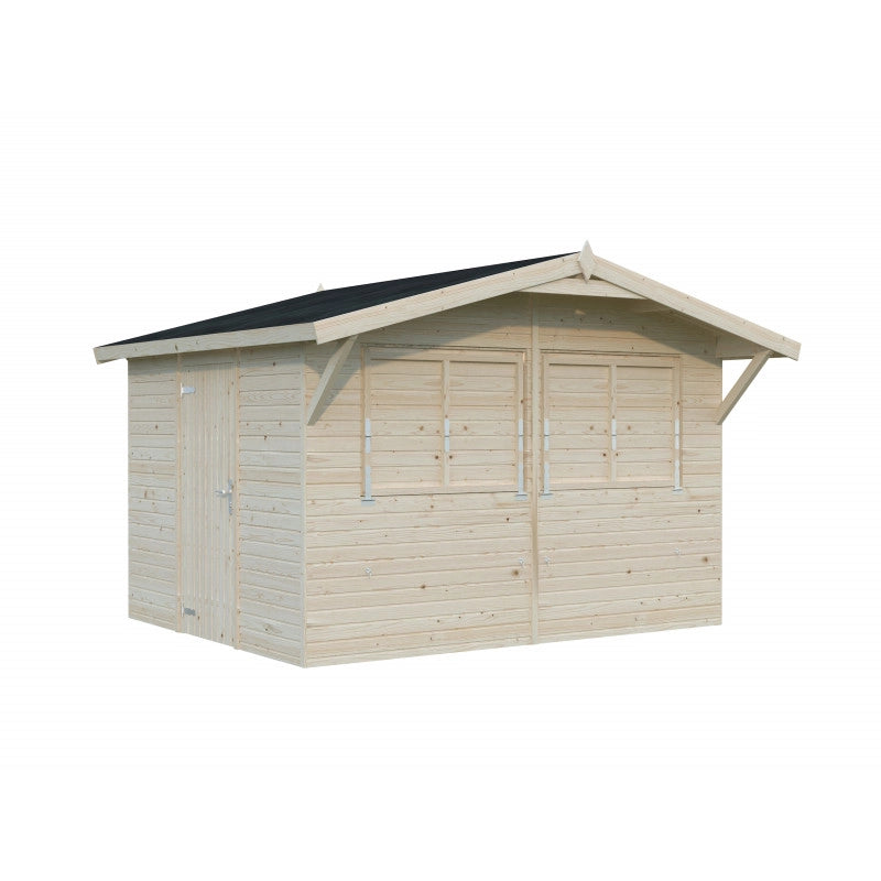 Chiosco in legno da giardino 323x259 cm abete 16 mm con 2 sportelli vendita a ribalta, struttura prefabbricata per mercatini - Esterni da Vivere