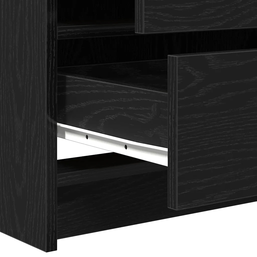 Toeletta | Tavolo da Trucco 3 pz Rovere Nero Legno multistrato