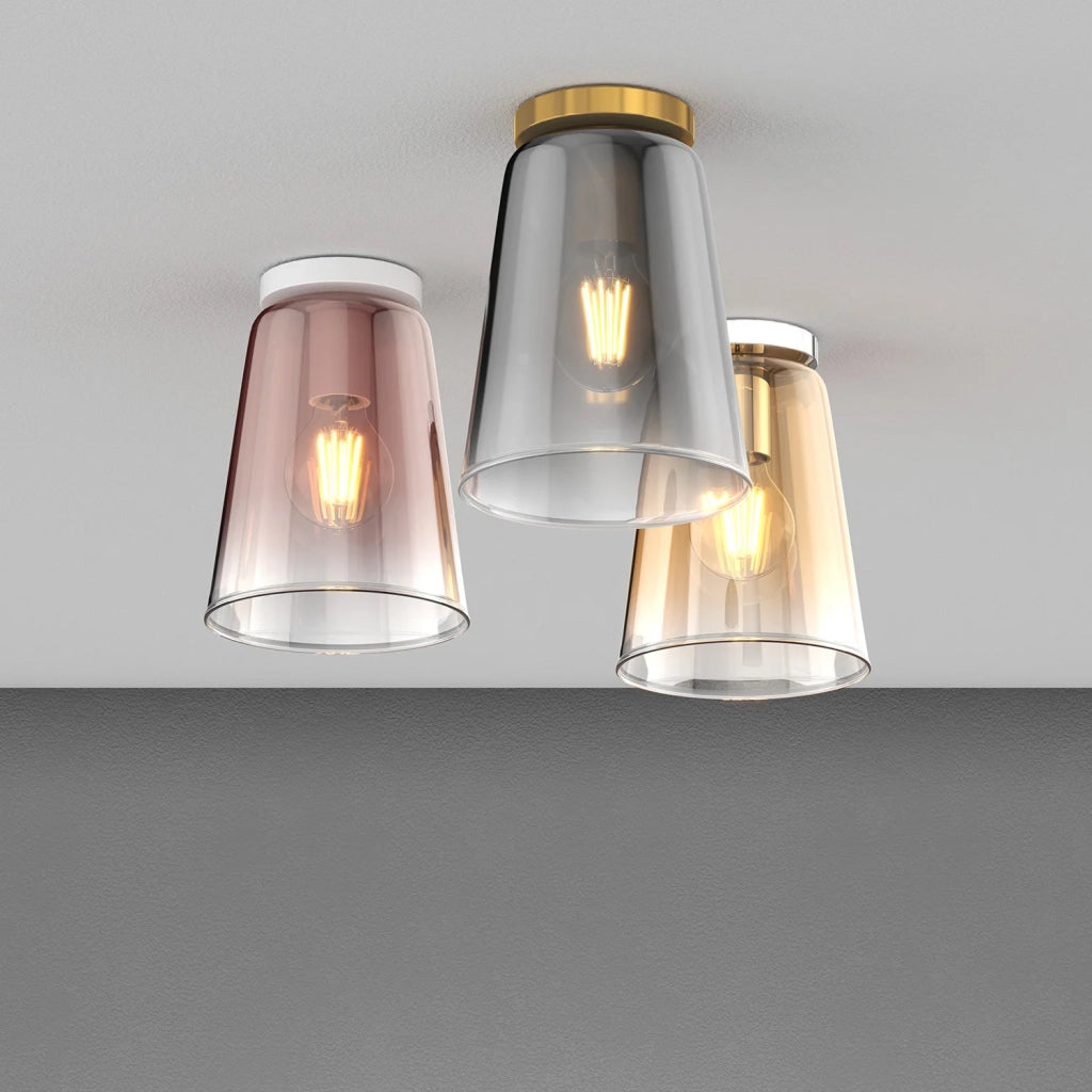 Plafoniera Contemporanea Shaded Metallo Bianco Vetro Rame 1 Luce E27