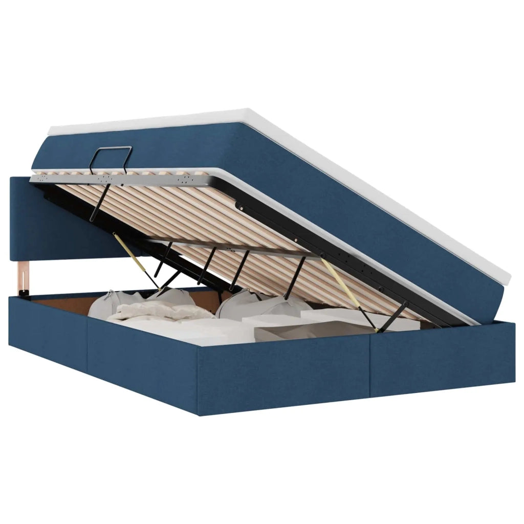 Letto con contenitore e LED con led Blu 140 x 200 cm Tessuto