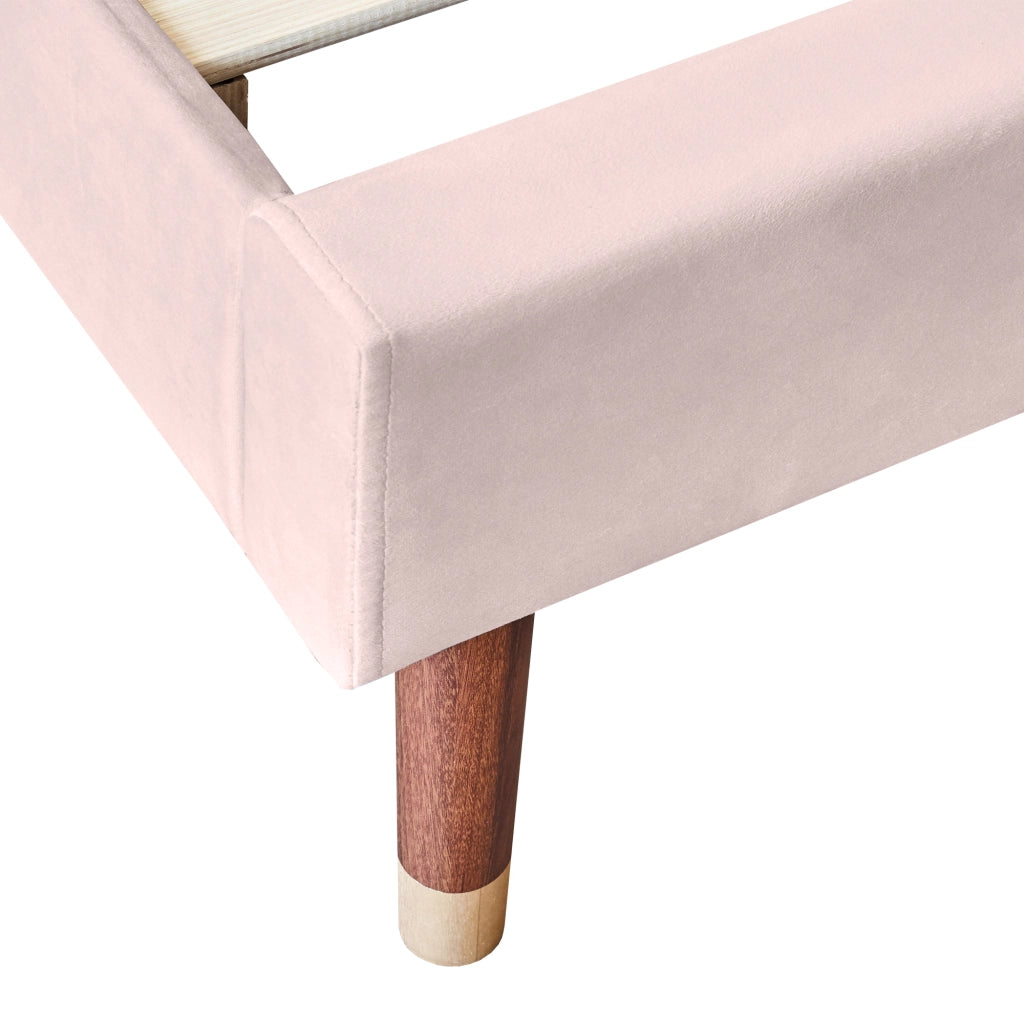LETTO Imbottito 90x200 cm in velluto rosa con rete a doghe e testiera