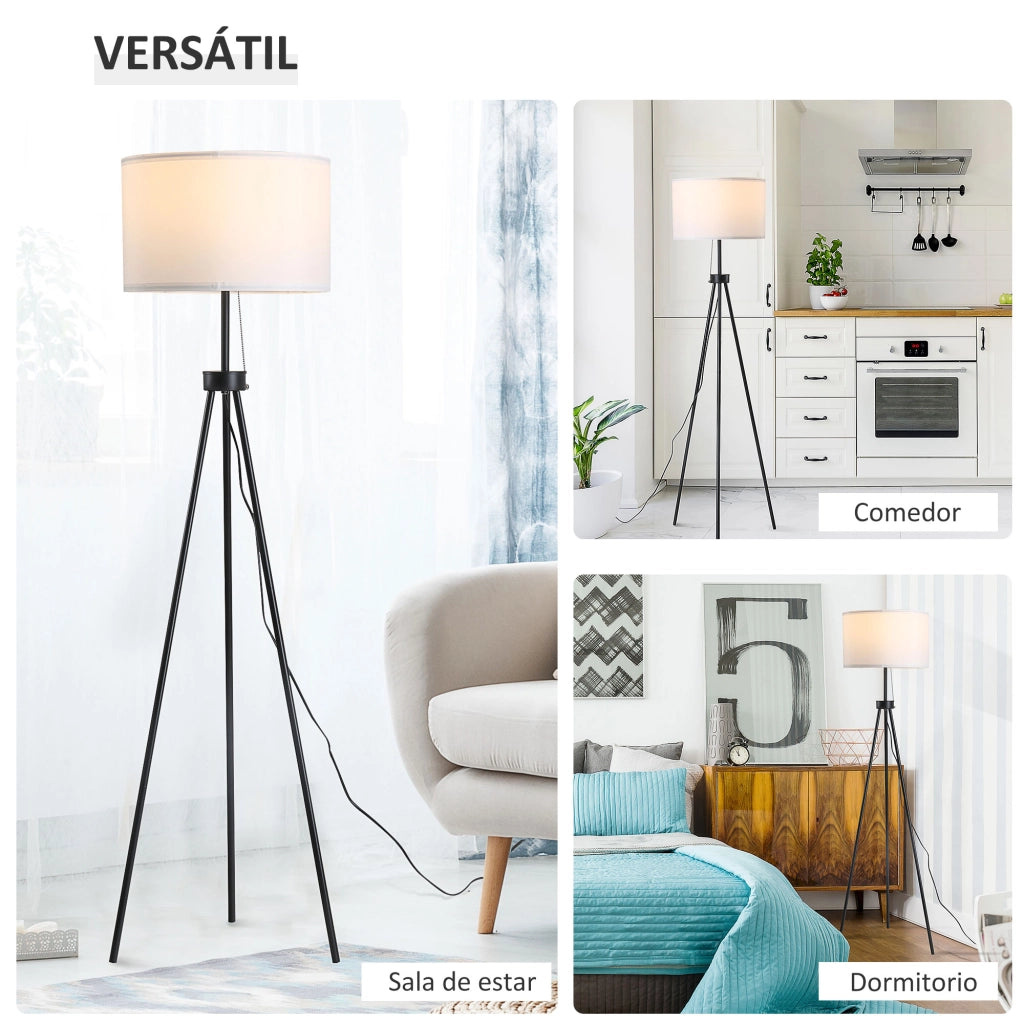 Lampada da Terra con Tripode in Metallo e Paralume in Tessuto ¨C Minimal ¨C ?37x152 cm