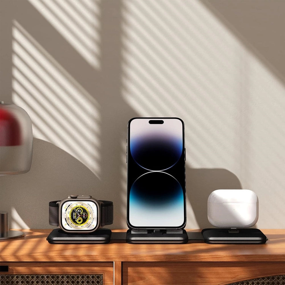 Trade Shop - Caricatore Pieghevole 3in1 Stazione Ricarica Portatile Per Apple Watch Iphone Wireless -