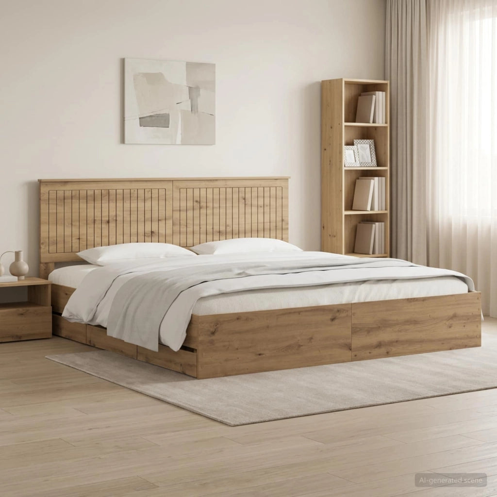 Bed Frame with Storage and Headboard Artisan Oak 180 x 200 cm 3445837