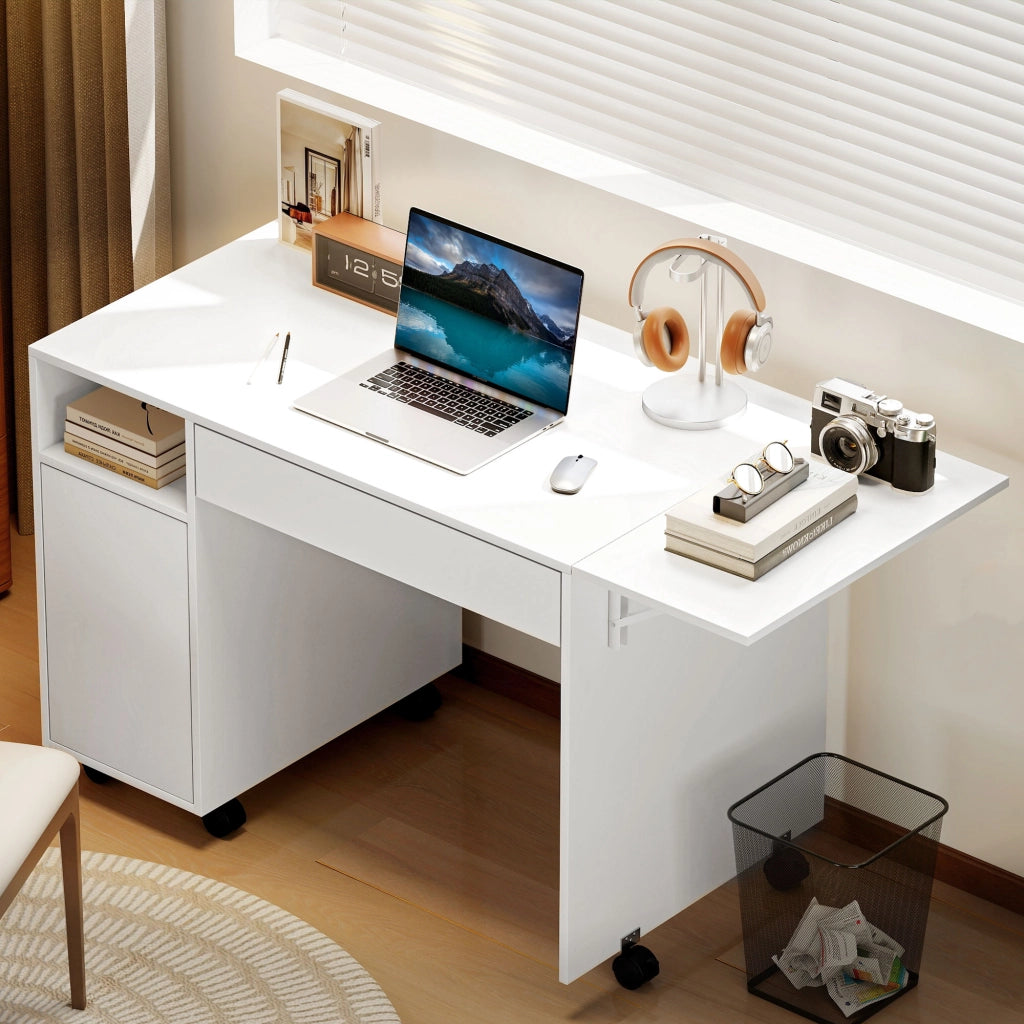 Scrivania per computer con ruote ¨C zephmum ¨C bianco 130x58x50 cm