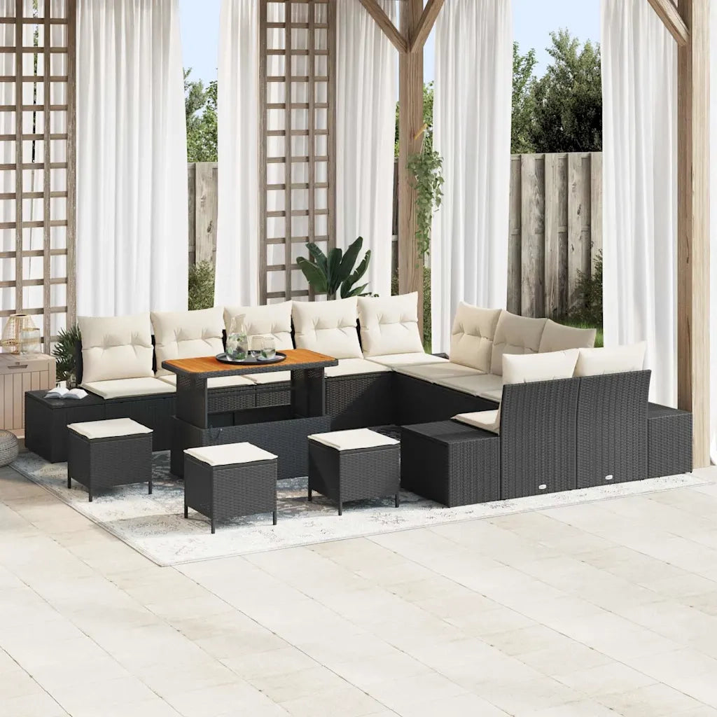 Set Divano da Giardino con cuscino 14 pcs Nero polyrattan 3362850