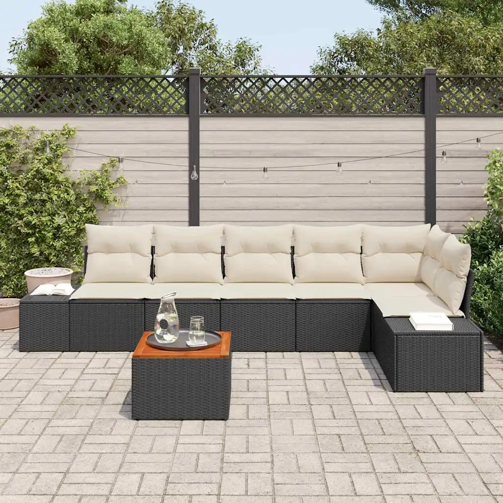 Set Divano da Giardino con cuscino 7 pcs Nero polyrattan 3347964