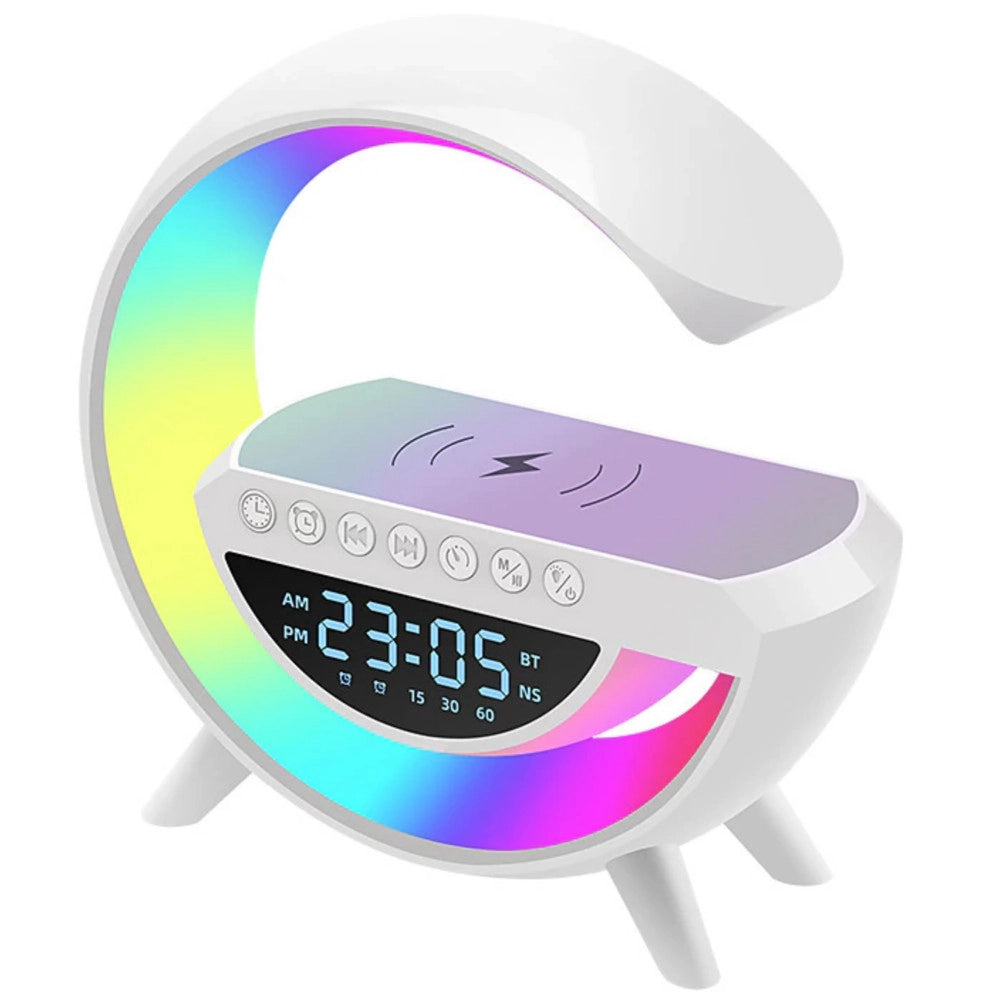 Trade Shop - Lampada Led Caricabatteria Wireless Cassa Speaker A Forma G Con Sveglia Display -