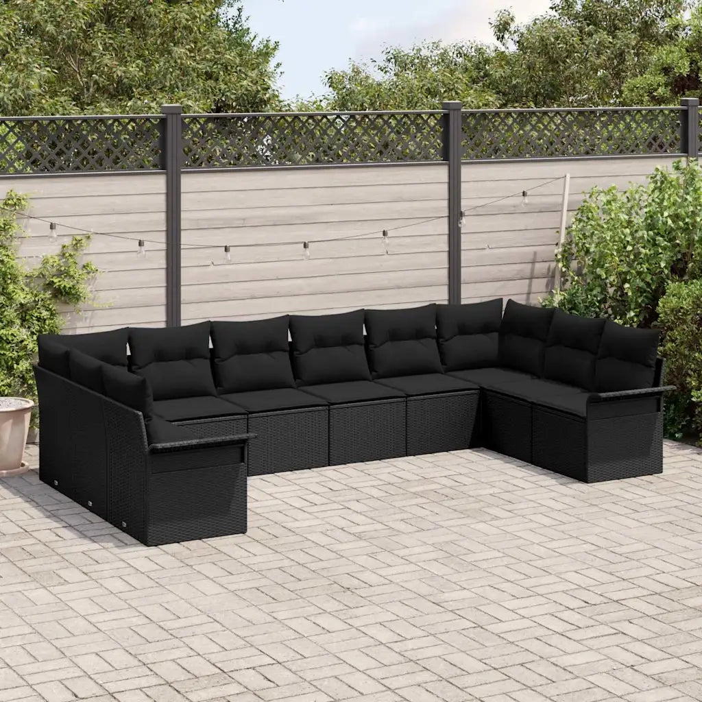 Set Divano da Giardino con archiviazione 10 pcs Nero polyrattan