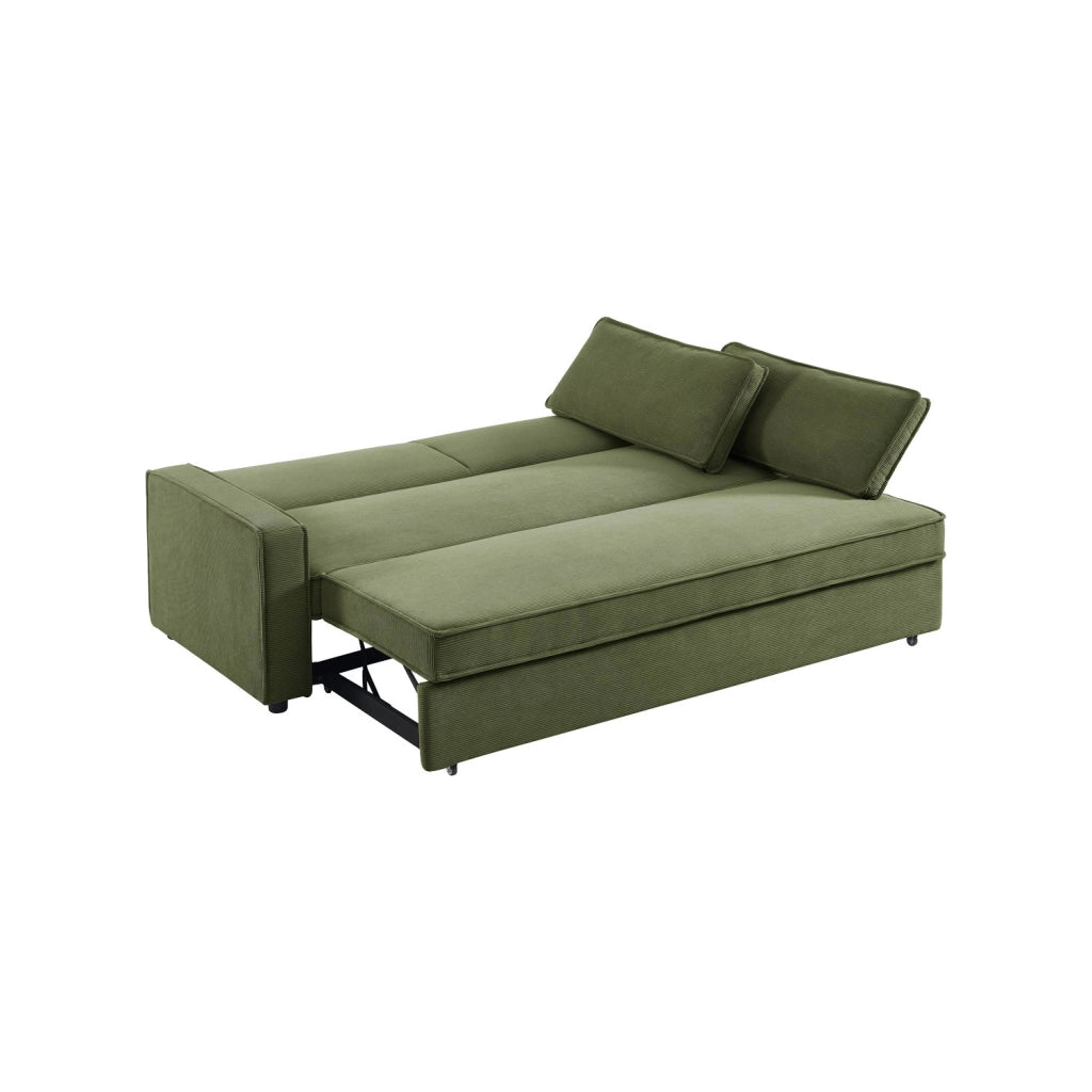 Divano letto in velluto a coste,  3 posti, verde kaki