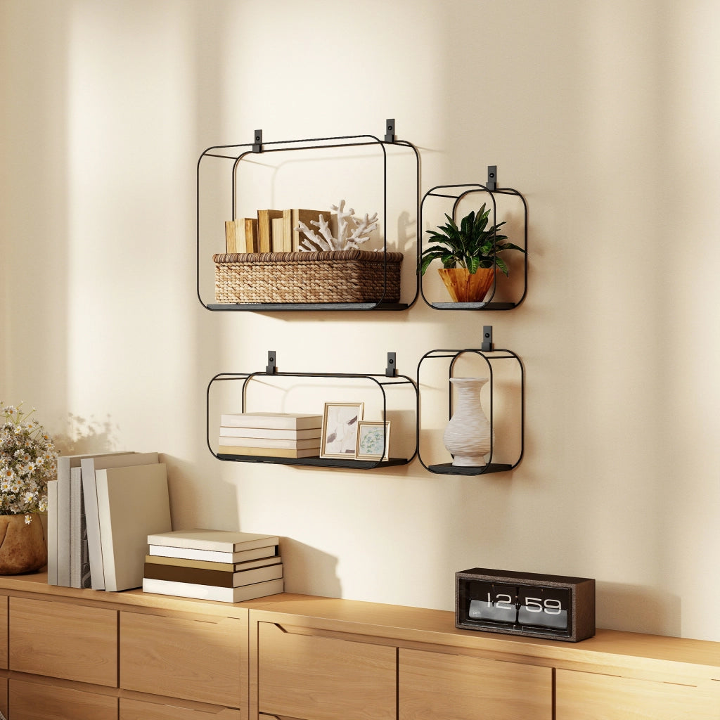 Mensole a Muro Geometriche ¨C Xylo ¨C Set 4 Pezzi Nero Design Moderno