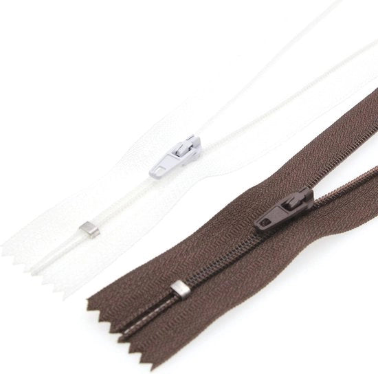 Ritssluitingen in Nylon 23 cm - 10 Pezzi per Progetti di Cucito DIY - Marrone e Bianco