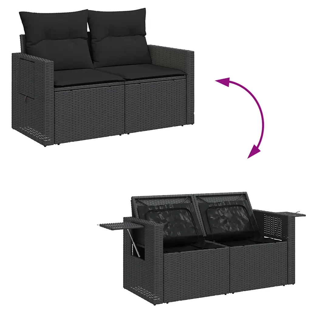 Set Divani da Giardino 9 pz con Cuscini Nero in Polyrattan 3326446