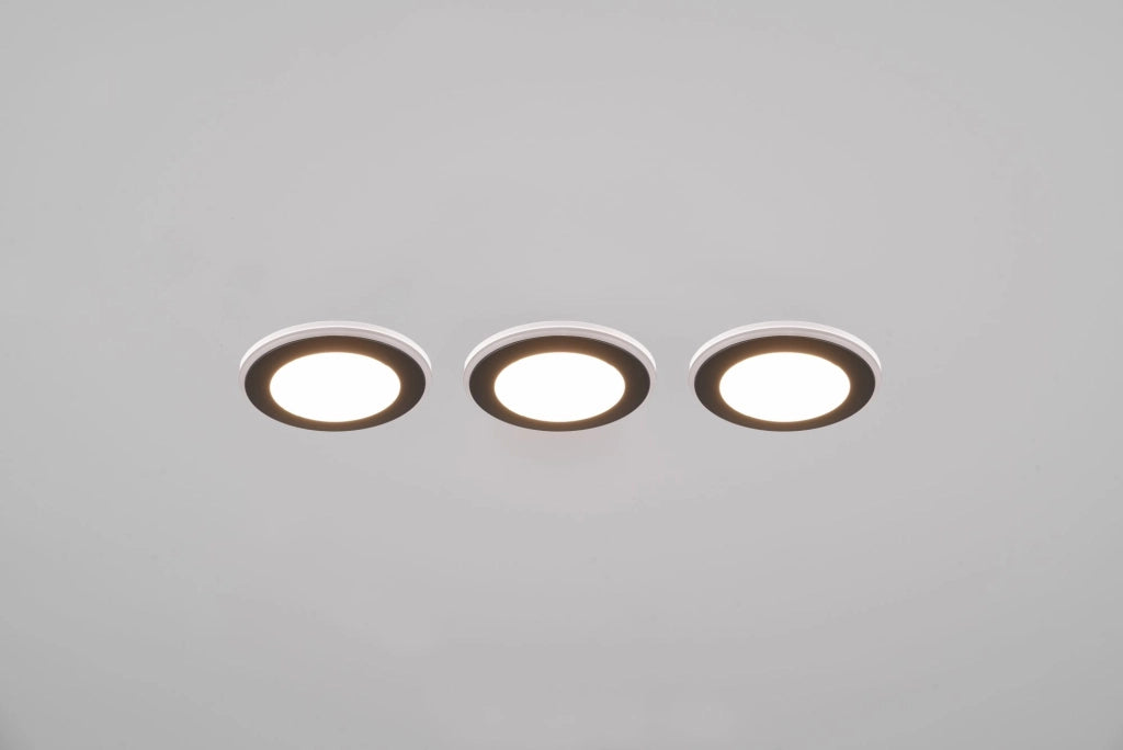 ARGUS KIT 3 FARETTI DA INCASSO LED 1W-4W 350lm, 3000K ROTONDI BORDO NERO + FUNZIONE RGB D. 8,2CM DIMMERABILE