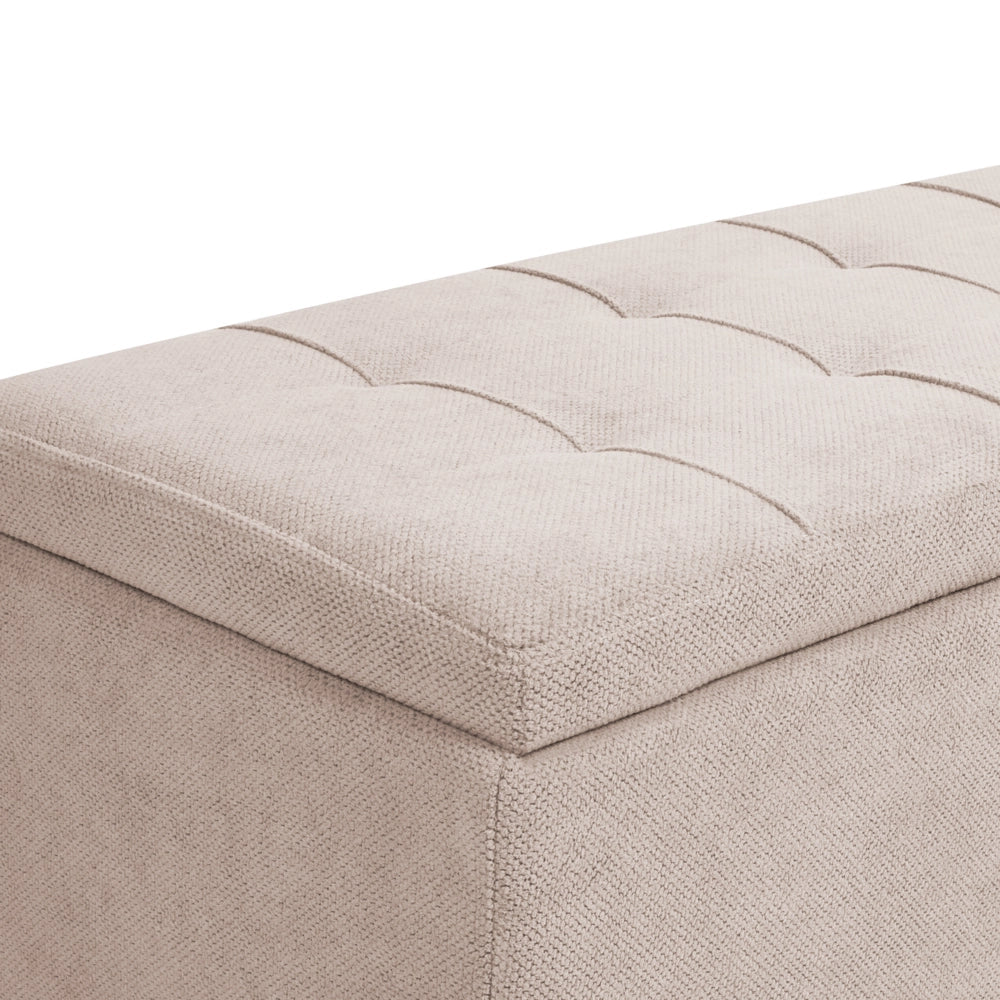 Ottomana Beige 100 x 42 x 40 cm in tessuto poliestere Poggiapiedi imbottito Soggiorno Stile Moderno