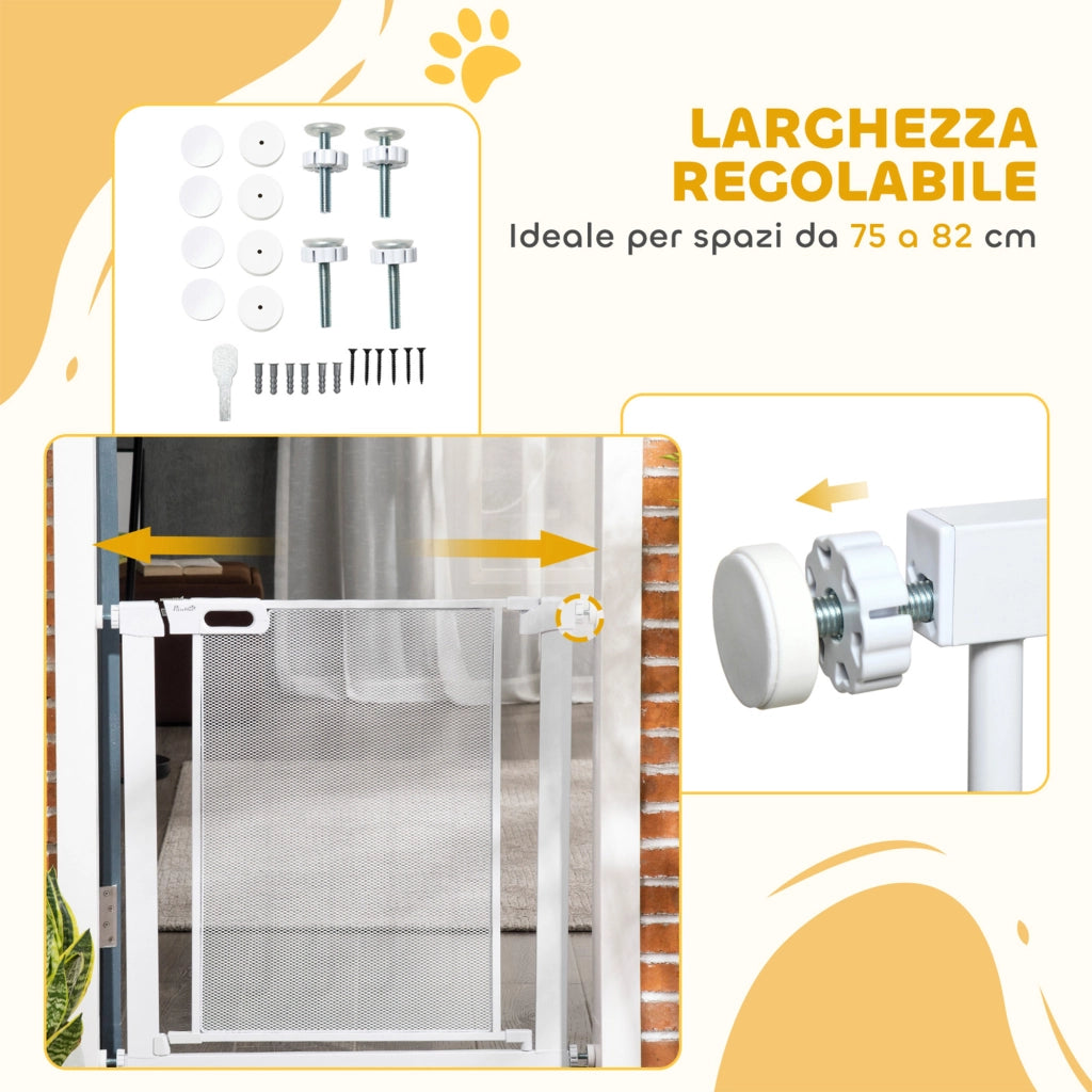 Cancelletto per Cani Regolabile ¨C Xylo ¨C Acciaio e ABS, 75-82x76 cm, Bianco