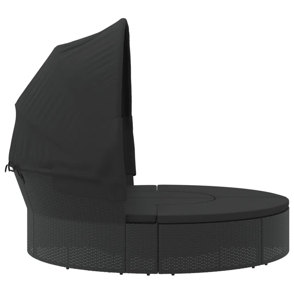 Lettino Prendisole Esterno Tetto e Cuscini Nero in Polyrattan 362255