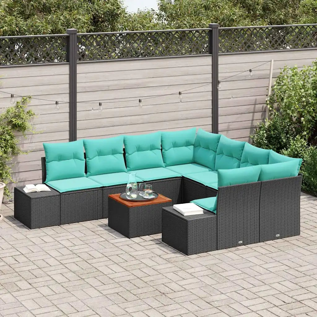 Set Divano da Giardino 9 pz Nero polyrattan 3347942