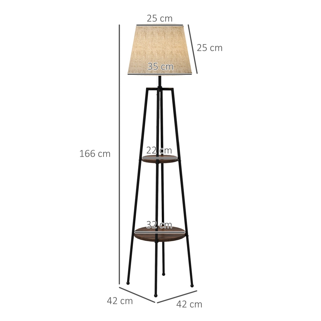 Lampada da Terra a 2 Ripiani ¨C Zephmum ¨C Nero e Marrone, Metallo e MDF, ?42x166 cm