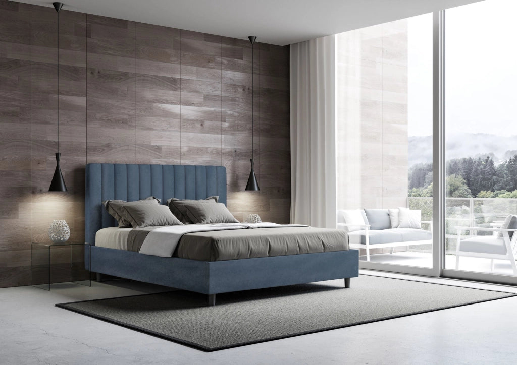 Letto Matrimoniale 160x190 cm con Rete Agueda Blu
