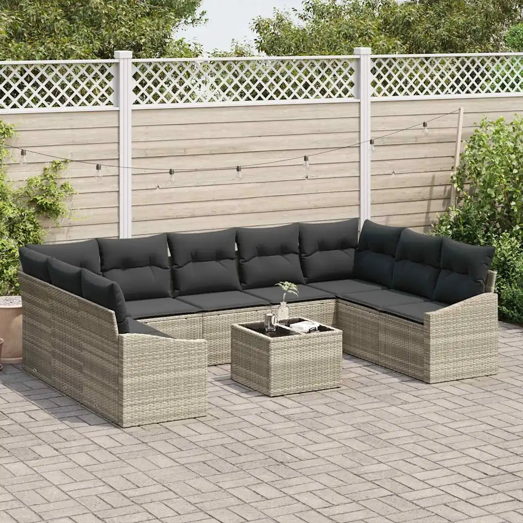 Set di divani con cuscino 10 pcs Grigio chiaro polyrattan