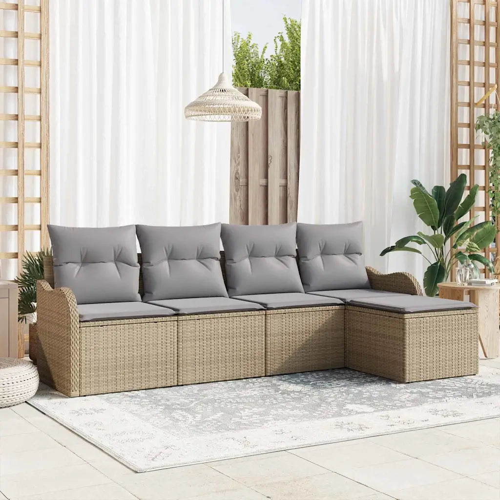 Set Divano da Giardino con cuscino 5 pcs Beige Poly Rattan