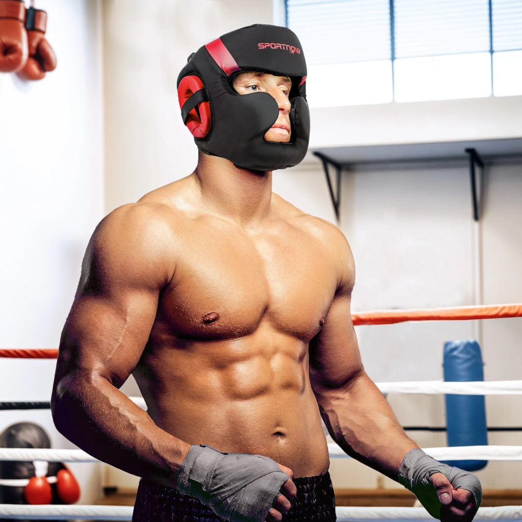 Casco da Boxe MMA ¨C Xylo ¨C Regolabile Rosso e Nero