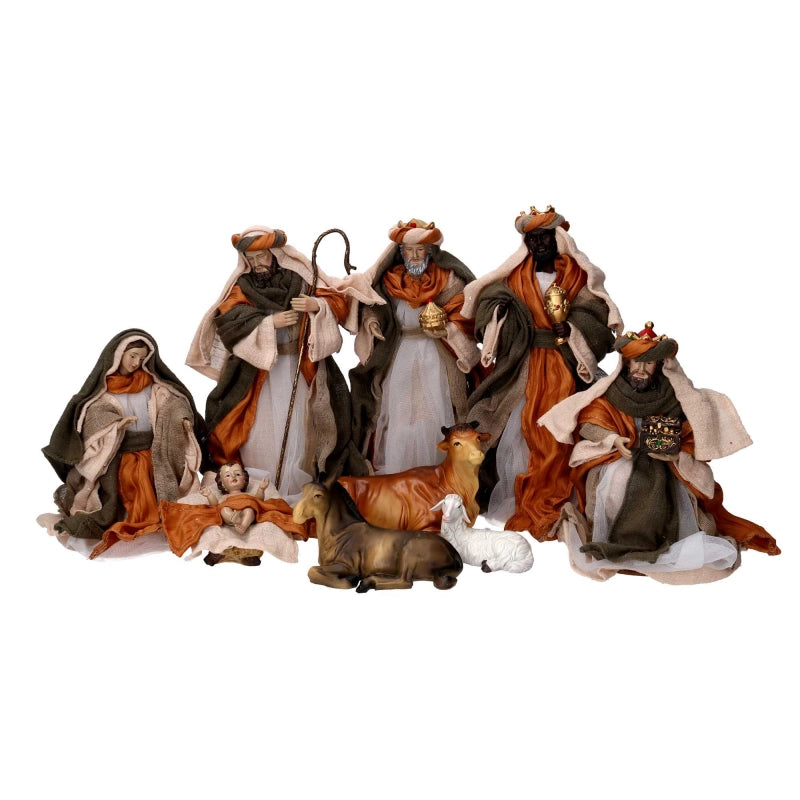 Presepe tessuto set 9pz ocra cmh30,5