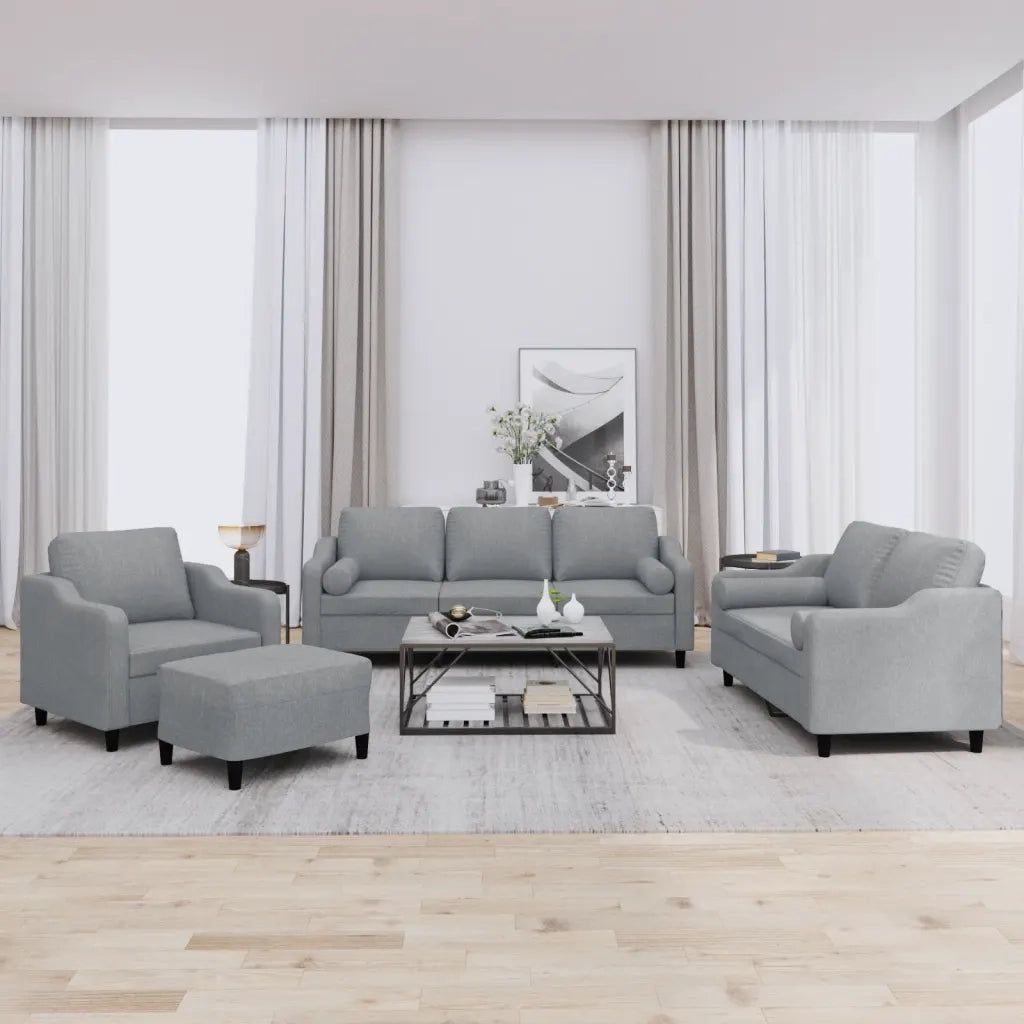Set Divani 4 pz con Cuscini Grigio Chiaro in Tessuto 3201794