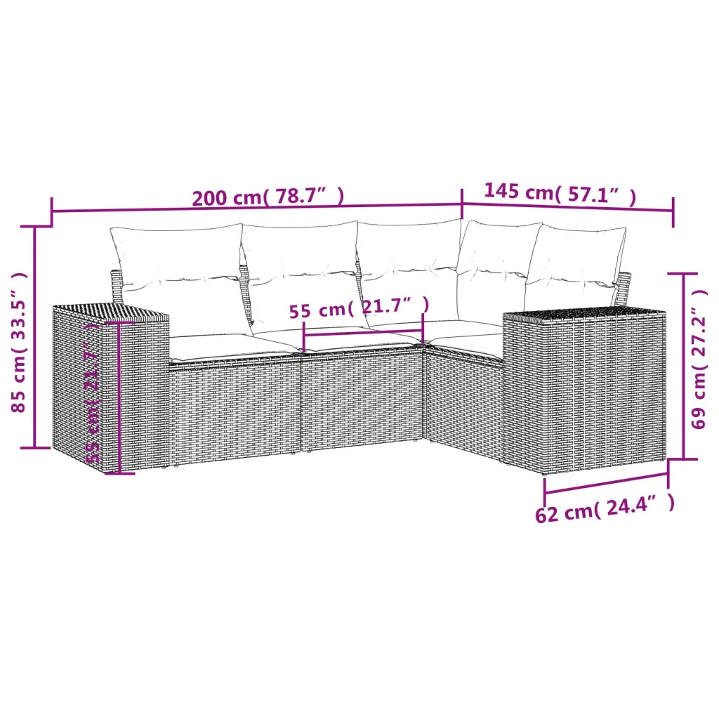 Set Divani da Giardino 4 pz con Cuscini Nero in Polyrattan 3222504