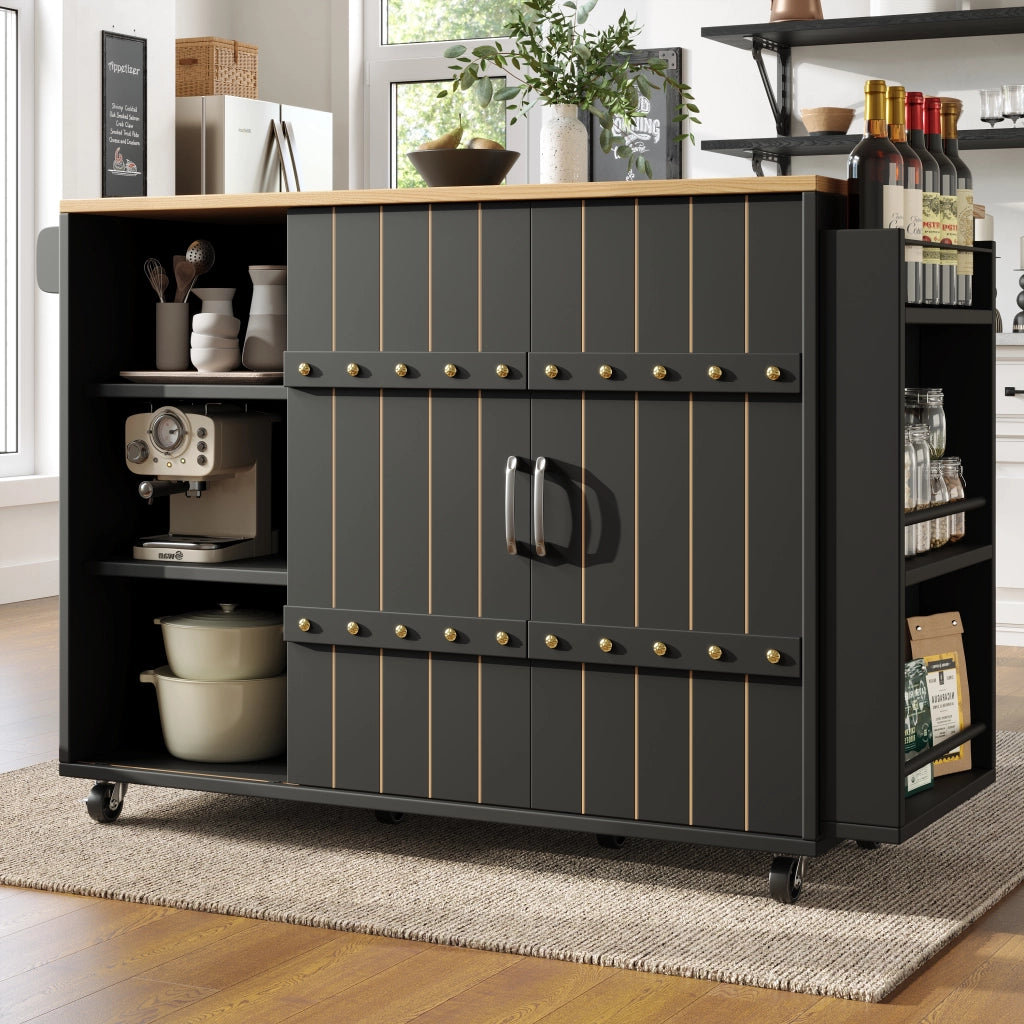 Carrello da Cucina con Cassetti e Ante Scorrevoli ¨C MINIMAL ¨C Nero