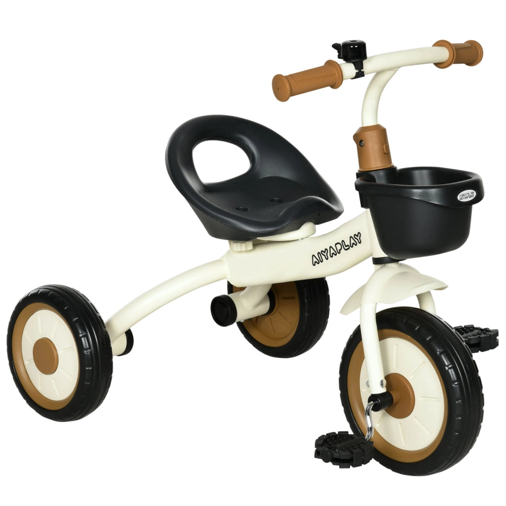 Triciclo per Bambini 2-5 Anni con Cestino e Campanello ¨C zephmum ¨C Crema 70.5x53x58 cm