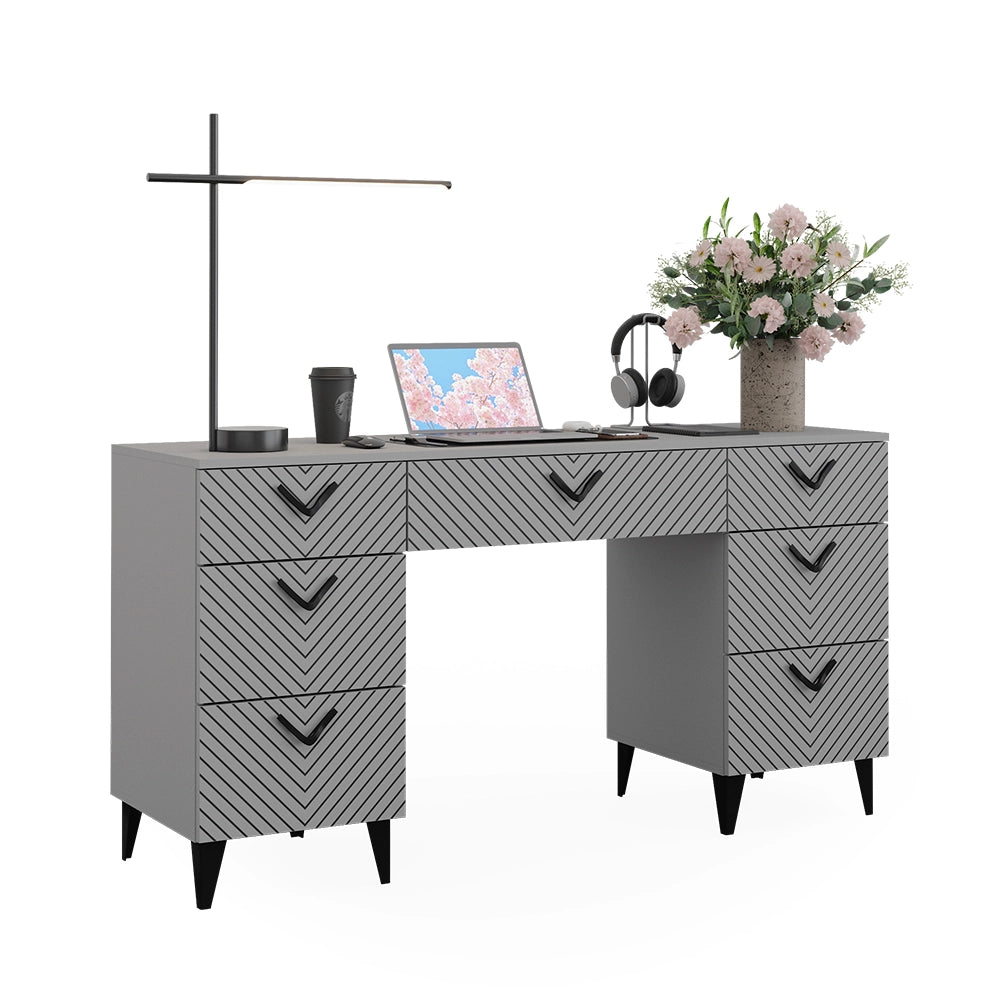 Vicco Scrivania Grigio 150 x 45 cm con 7 cassetti