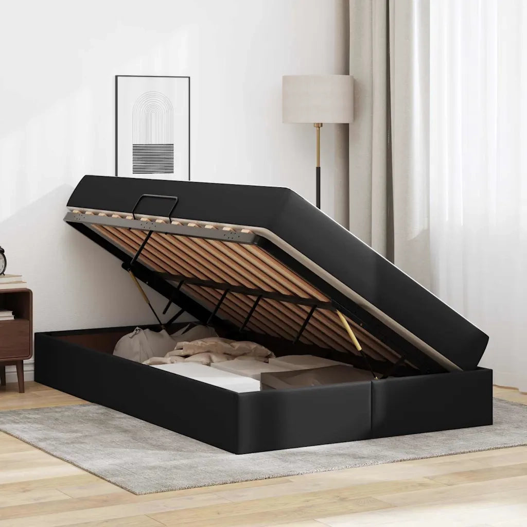 Letto con contenitore e materasso 2 pcs Nero Pelle 3399604