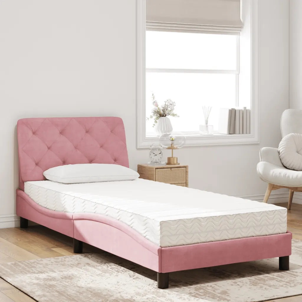 Letto con Materasso Rosa 90x190 cm in Velluto