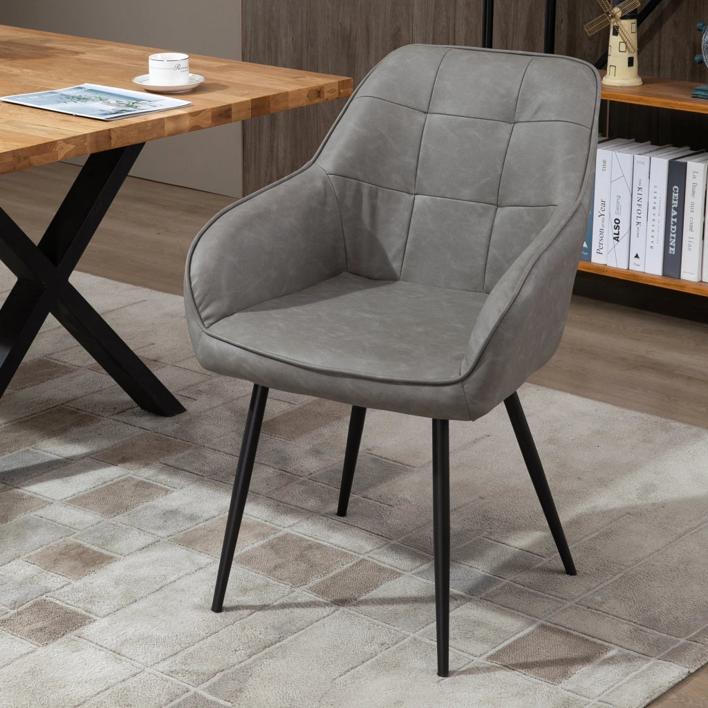 Sedia da Pranzo in Stile Industriale con Schienale, Sedia da Soggiorno Moderna in  Finta Pelle e Metallo Nero, 61x58x84 cm, Grigia