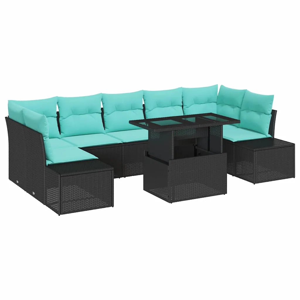 Set Divano da Giardino 8 pz 7-Numero di posti Nero e Blu 3349142