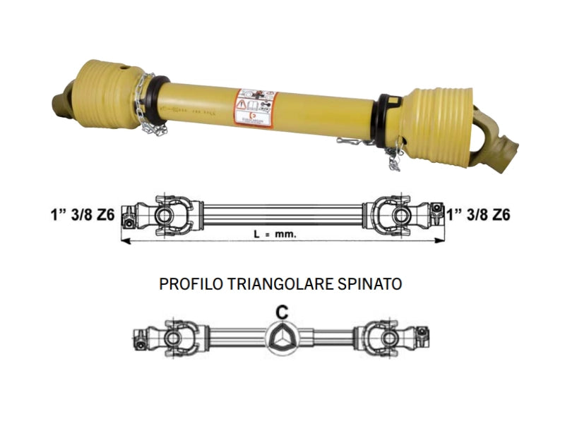 Albero cardanico categoria 7 Eurocardan profilo triangolare spinato - 1200 mm