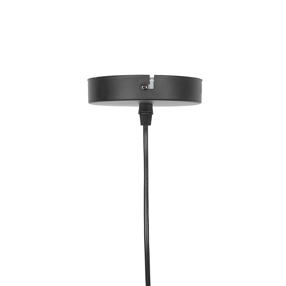 Lampada a Sospensione Colore Nero Metallo Quercia Elemento Legno Forma Geometrica Moderna