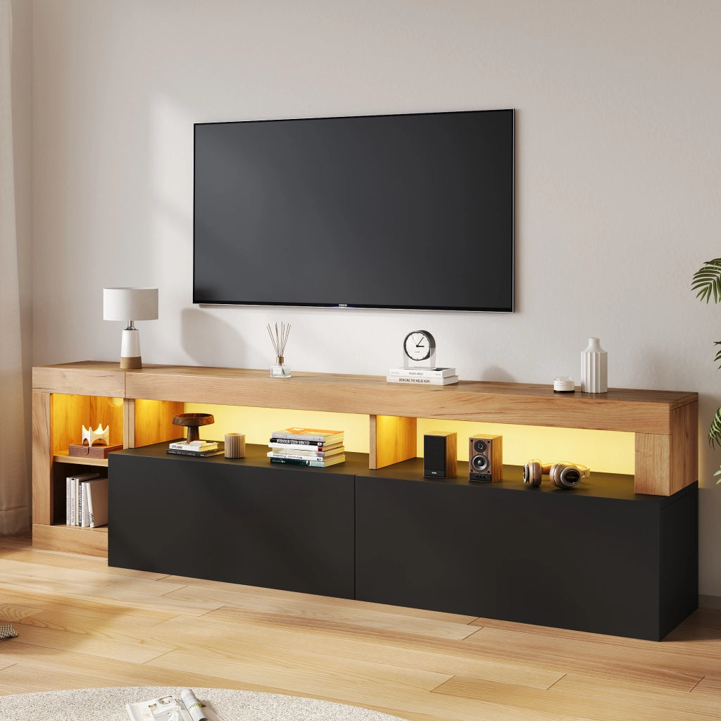 Cassettiera TV nera in truciolare lunga 184 cm
