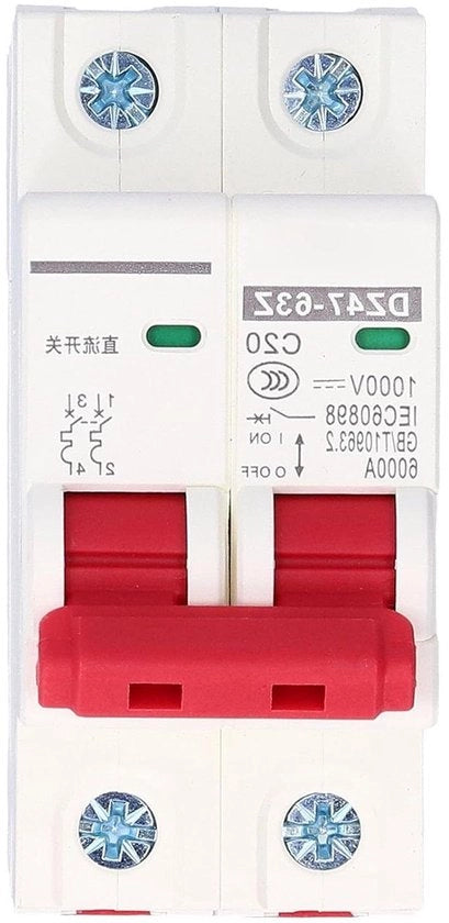 Circuito Interruttore Fotovoltaico AC Miniaturo 2 Poli Isolante per Sistema PV 1000V 20A