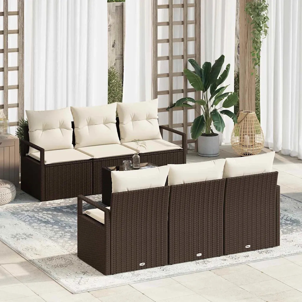 Set di divani 7 pcs Marrone e Crema polyrattan